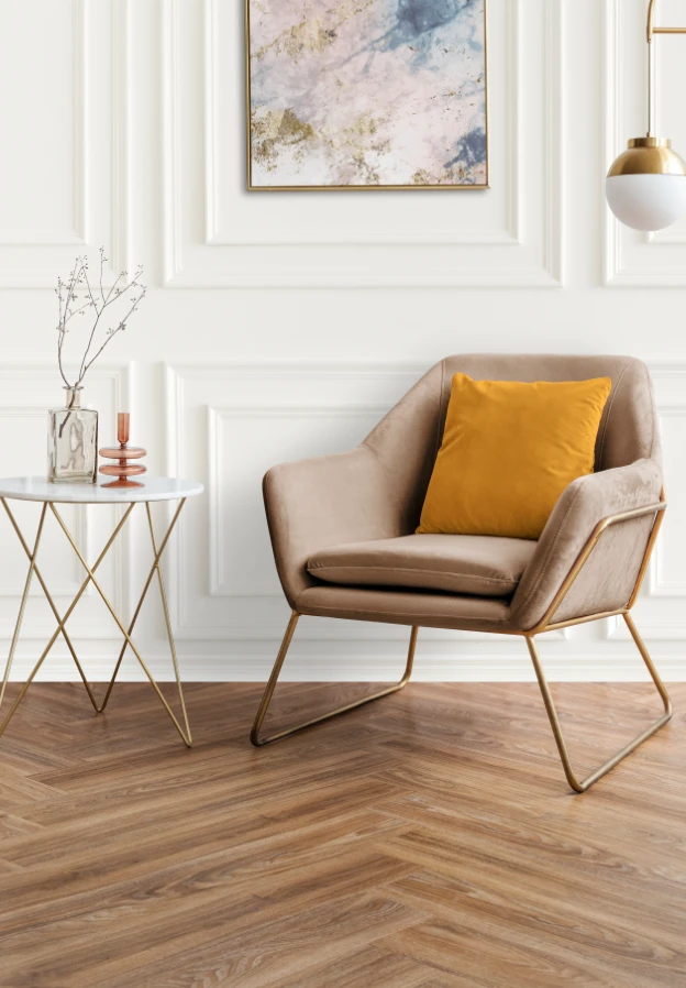 Modern London living room with herringbone engineered wood flooring installed by GT Floors Ltd