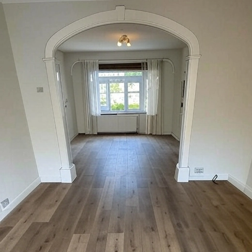 Completed prime oak herringbone engineered wood floor installation in Bromley BR1 open-plan living room